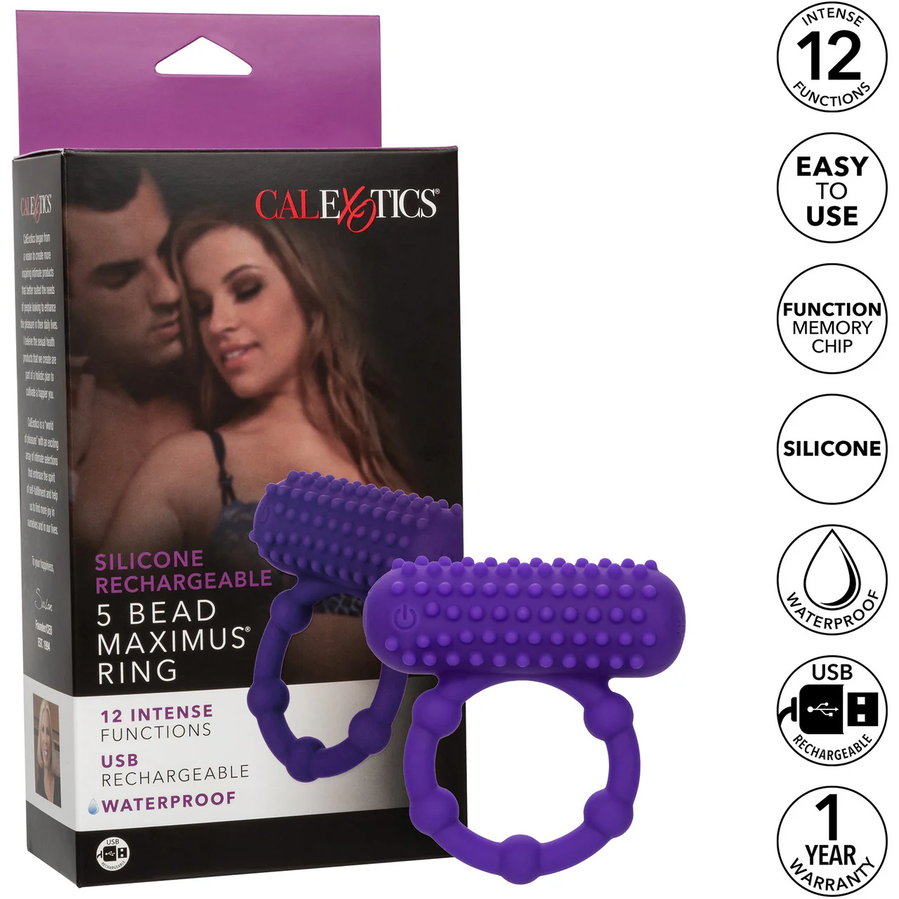 Silicone Rechargeable 5 Bead Maximus Vibrating Cock Ring By CalExotics - Image 9