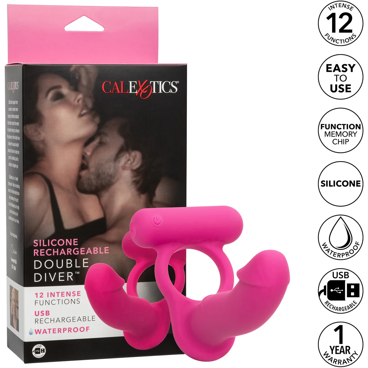 Silicone Rechargeable Double Diver Vibrating Cock Ring By CalExotics - Image 11