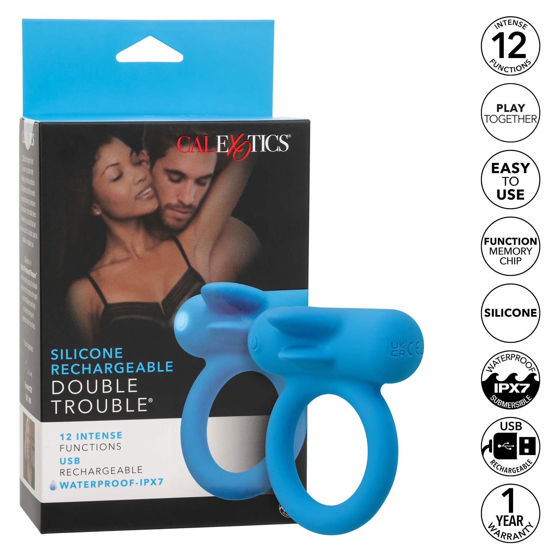 Silicone Rechargeable Double Trouble® Vibrating Cock Ring By CalExotics - Image 10