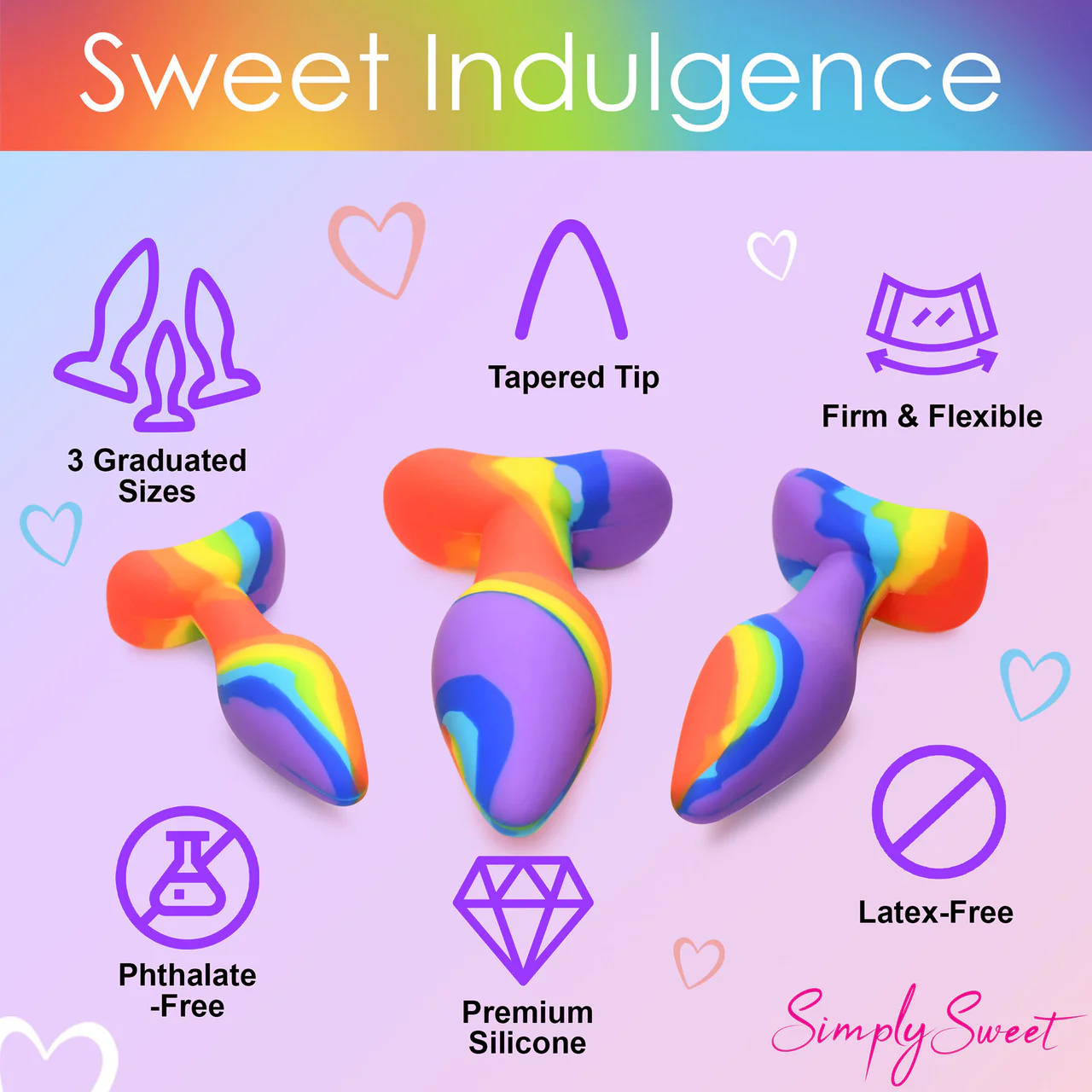 Simply Sweet Rainbow 3-Piece Silicone Butt Plug Set - Image 10
