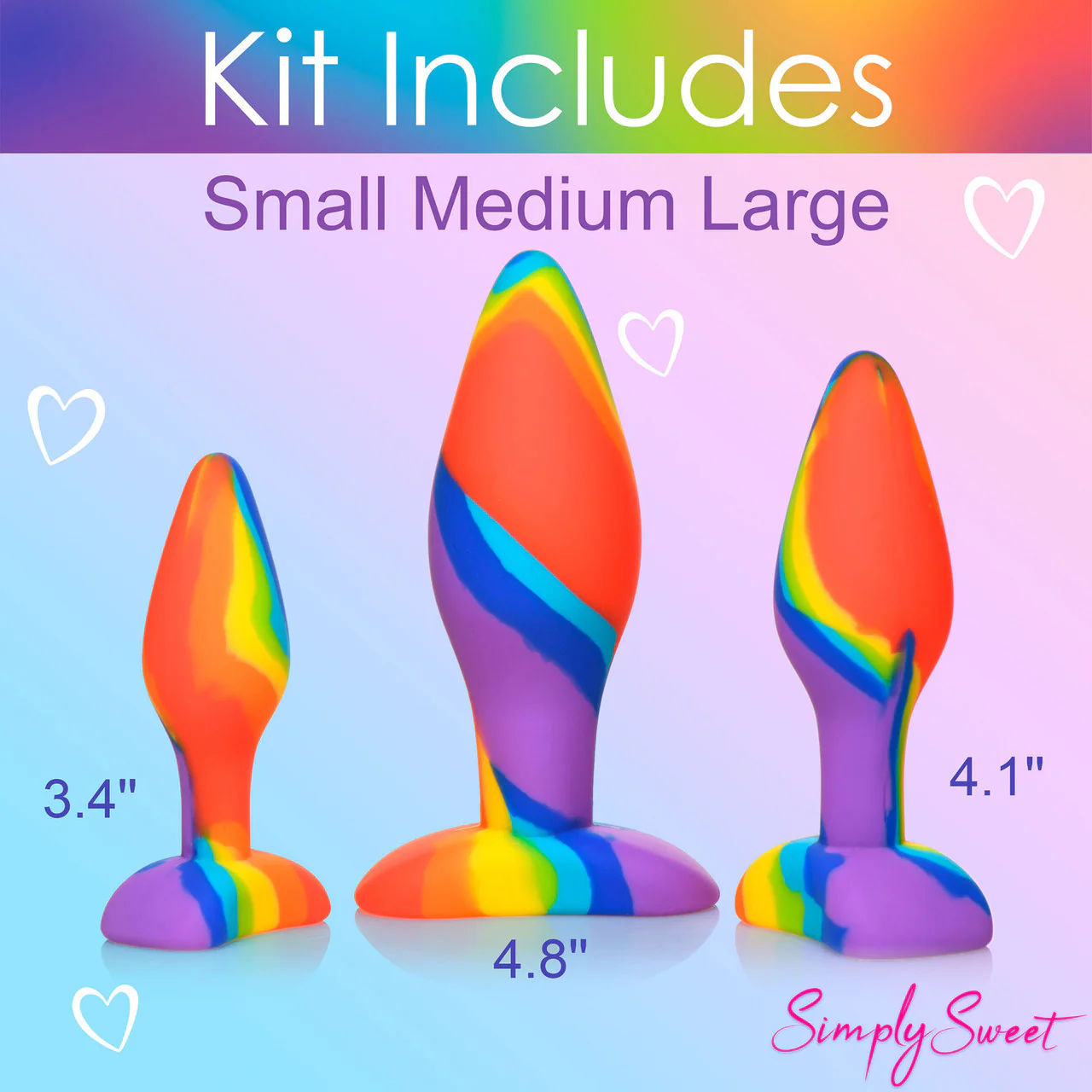 Simply Sweet Rainbow 3-Piece Silicone Butt Plug Set - Image 7