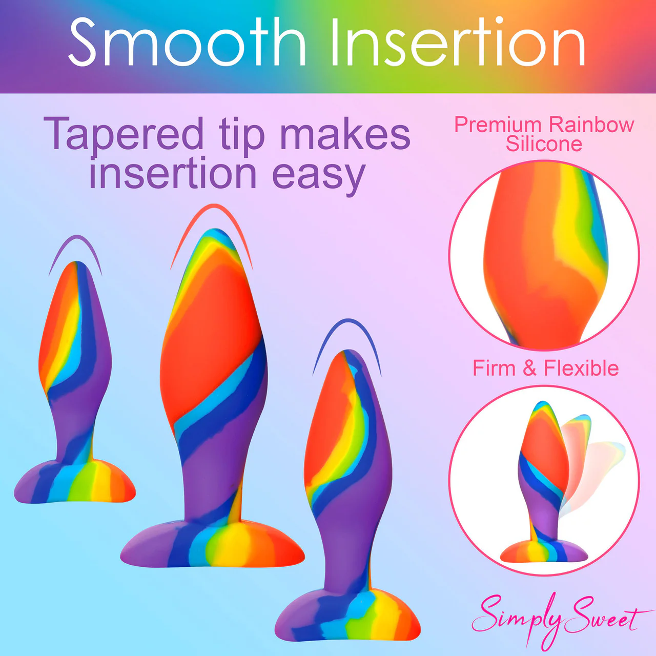 Simply Sweet Rainbow 3-Piece Silicone Butt Plug Set - Image 8