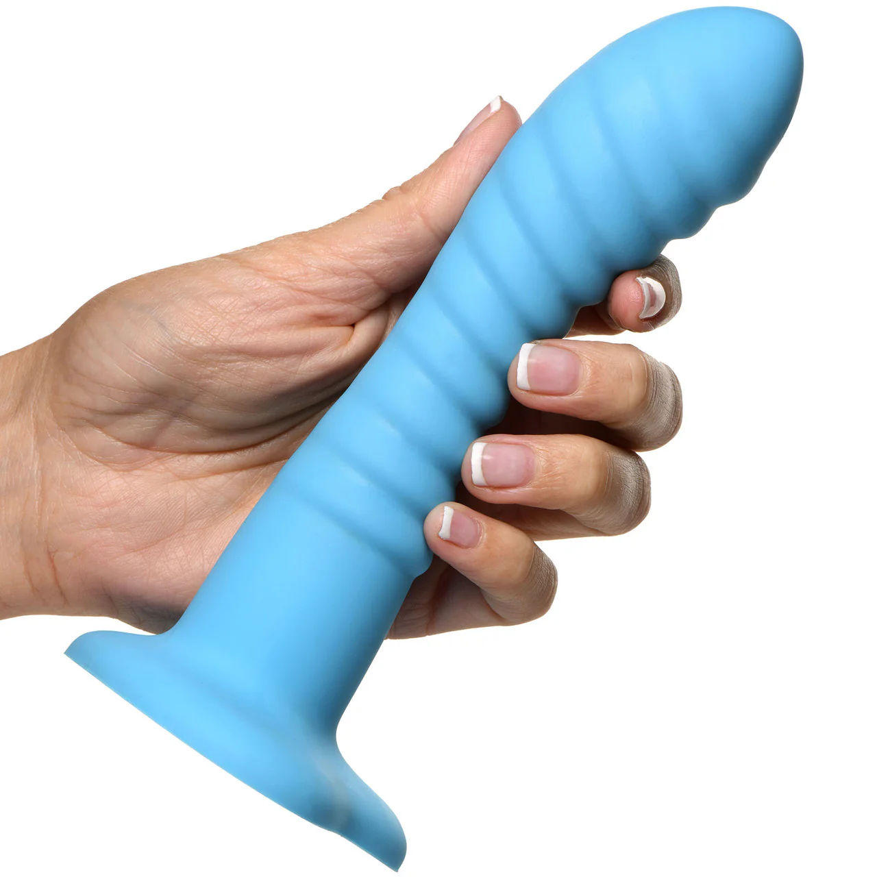 Simply Sweet Ribbed 7" Silicone G-Spot Suction Cup Dildo - Blue - Image 2