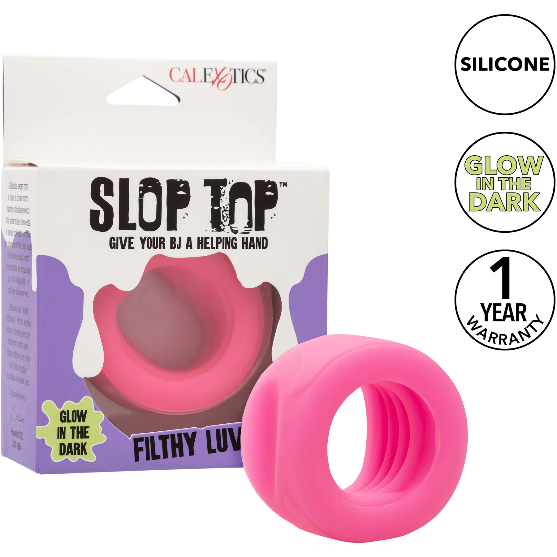 Slop Top Filthy Luv Silicone BJ Enhancer By CalExotics - Pink Glow In The Dark - Image 8