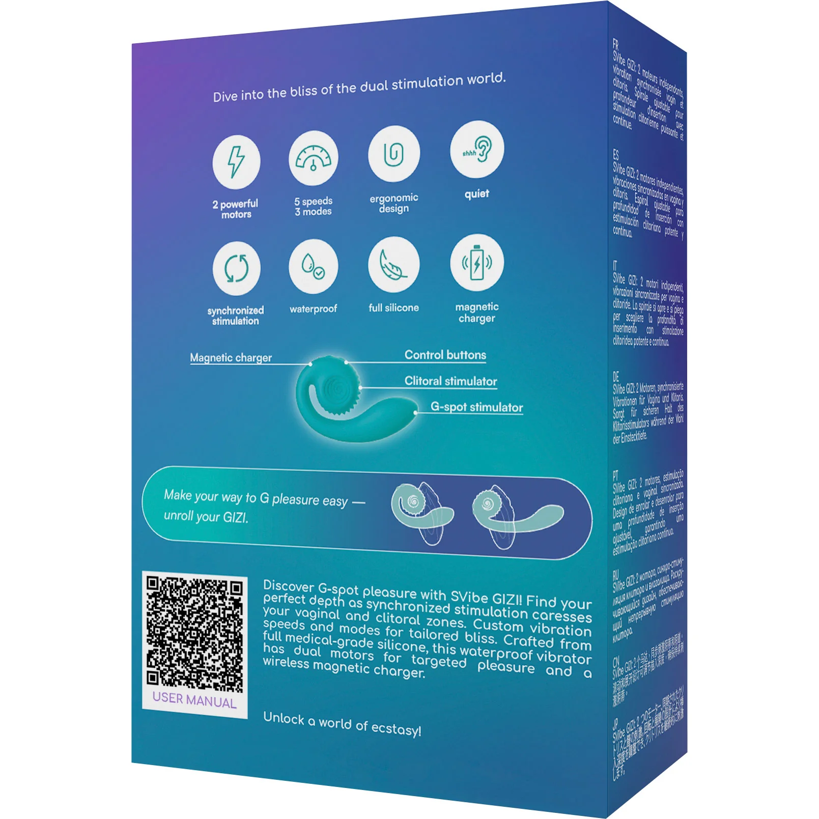 SVibe Snail Gizi Silicone Rechargeable Waterproof Dual Stimulation Vibrator - Image 8