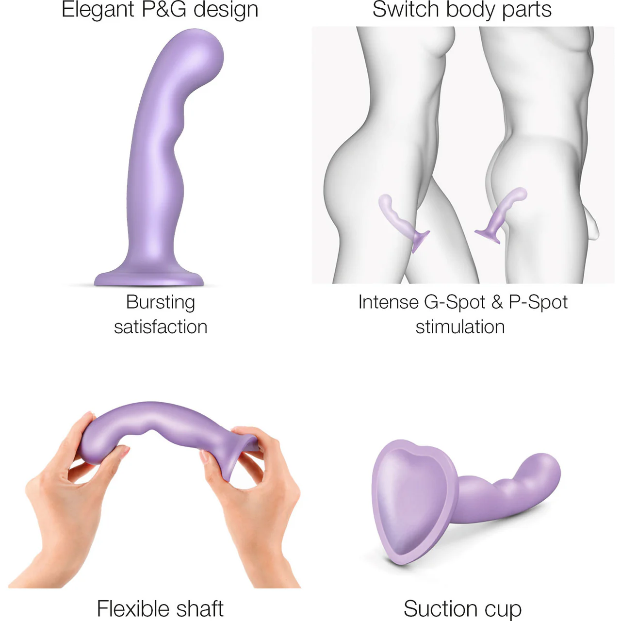 Strap-on-Me Hybrid Collection P&G Silicone Suction Cup Dildo - S Metallic Lilac - Image 7