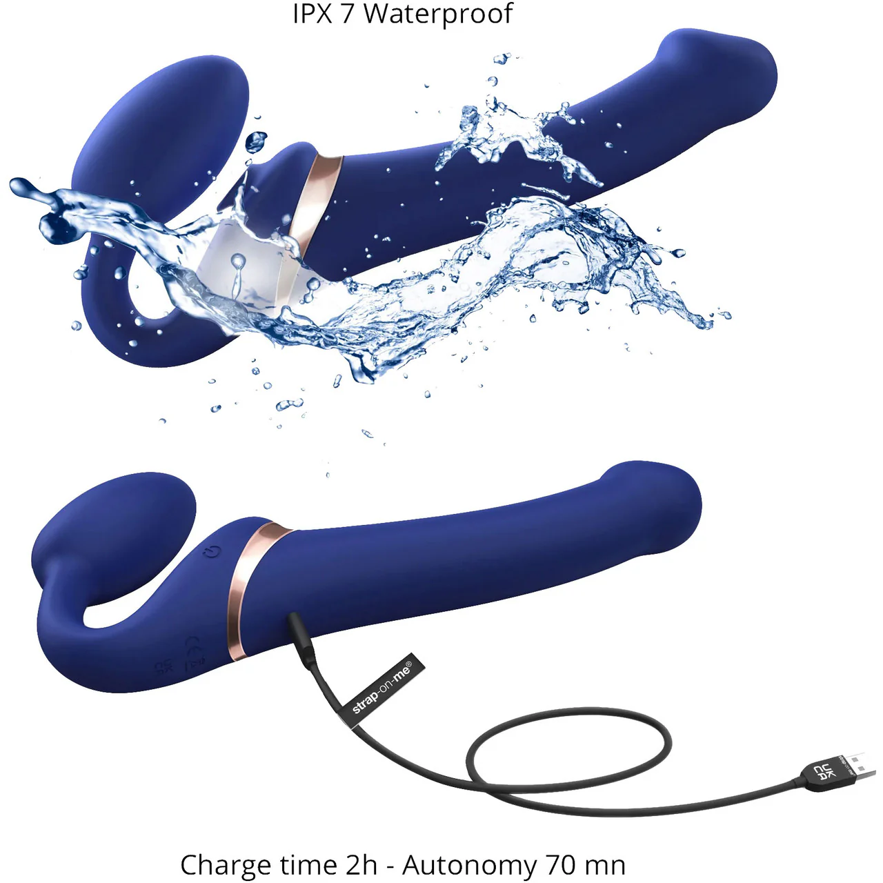 Strap-on-Me Multi Orgasm Silicone Vibrating 3 Motor Remote Strapless Strap-On, Large - Night Blue - Image 3