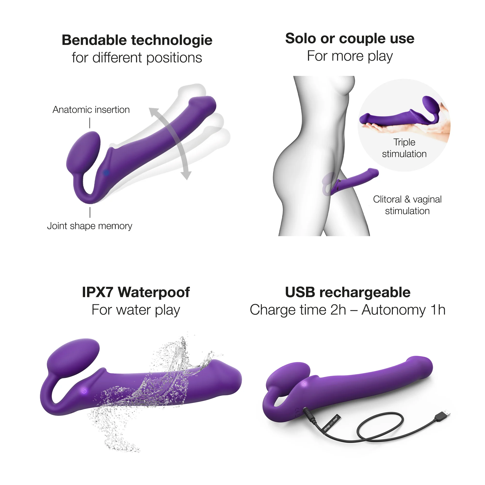 Strap-on-Me Silicone Purple Vibrating Strapless Strap-On - Large - Image 5