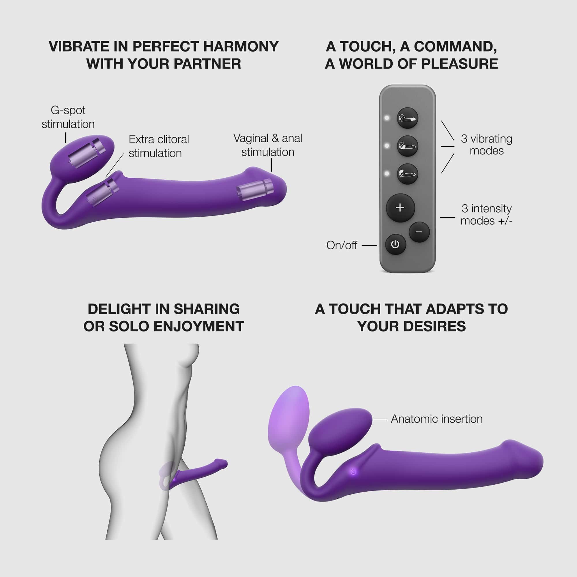 Strap-on-Me Silicone Purple Vibrating Strapless Strap-On - Large - Image 6