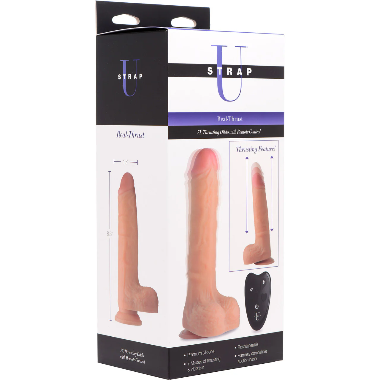 Strap U Real Thrust Silicone Thrusting & Vibrating Rechargeable Dildo With Remote - Vanilla - Image 12