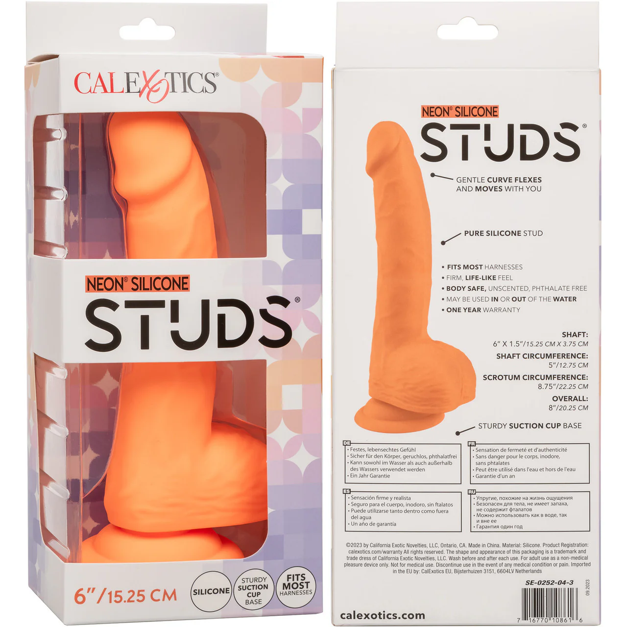 Neon Silicone Studs 6" Realistic Suction Cup Dildo With Balls By CalExotics - Orange - Image 9