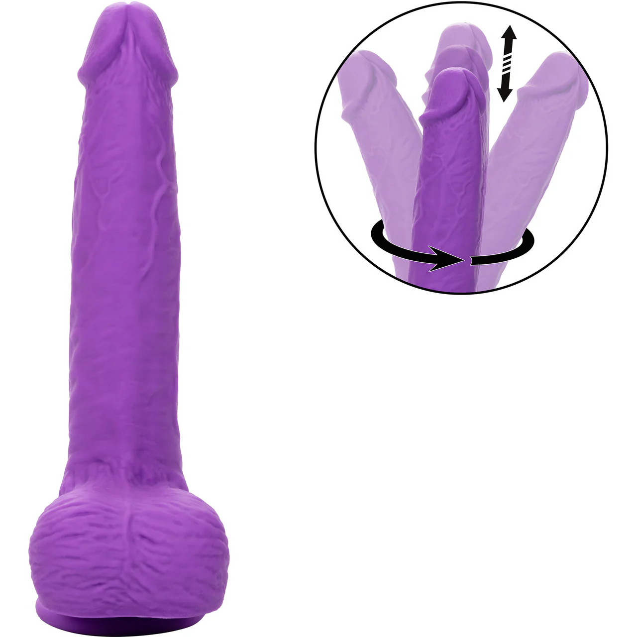 Studs 7" Rechargeable Gyrating & Thrusting Silicone Suction Cup Dildo With Balls By CalExotics - Purple - Image 3