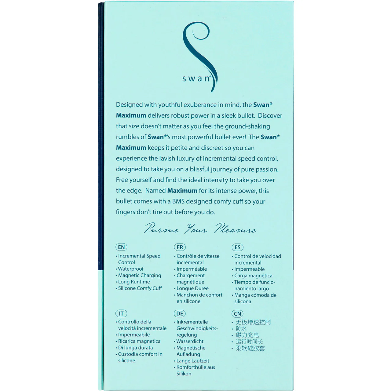 Swan Maximum Rechargeable Waterproof Bullet Vibrator With Silicone Comfy Cuff – Blue - Image 9