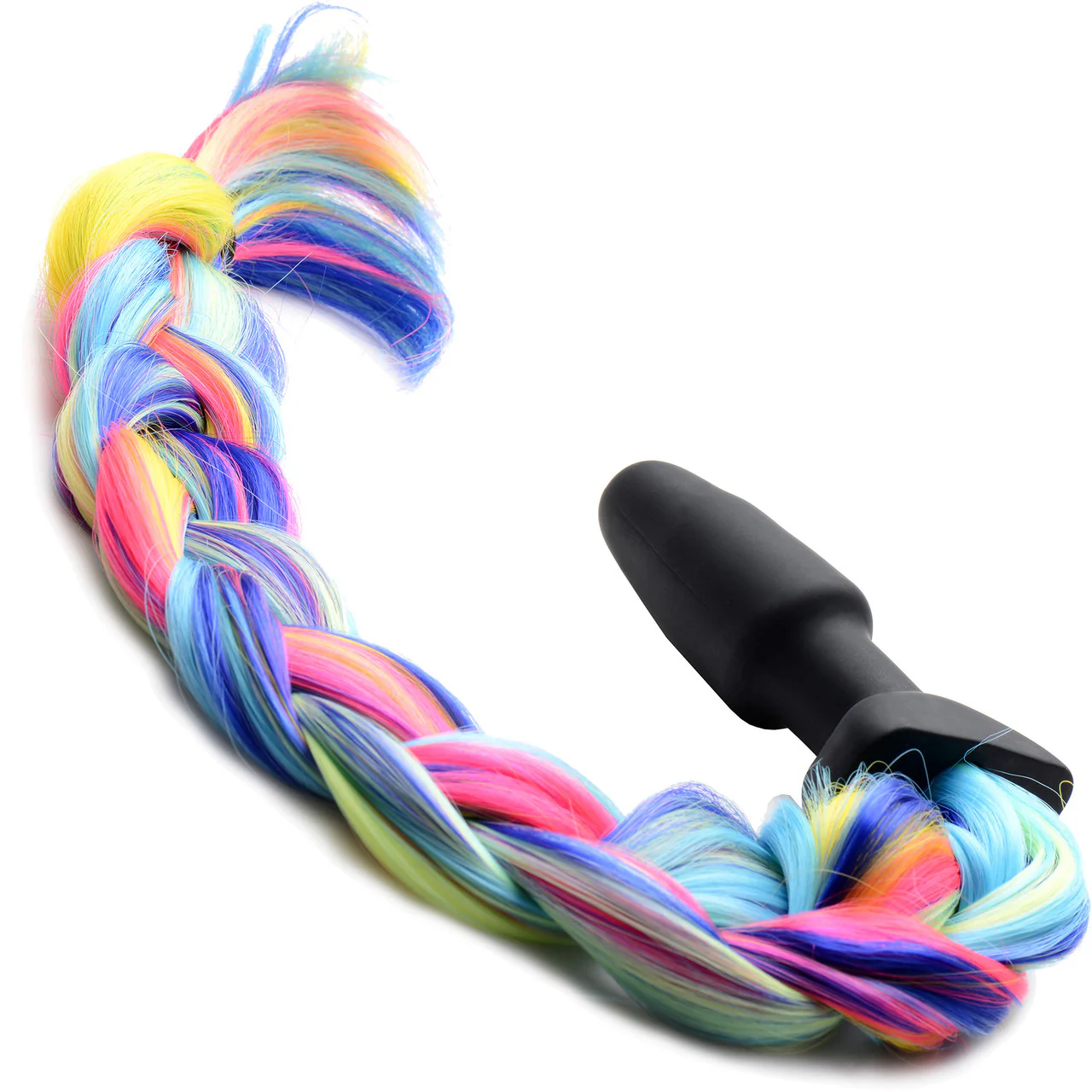 Tailz Black Silicone Anal Plug With Rainbow Pony Faux Fur Tail - Image 3