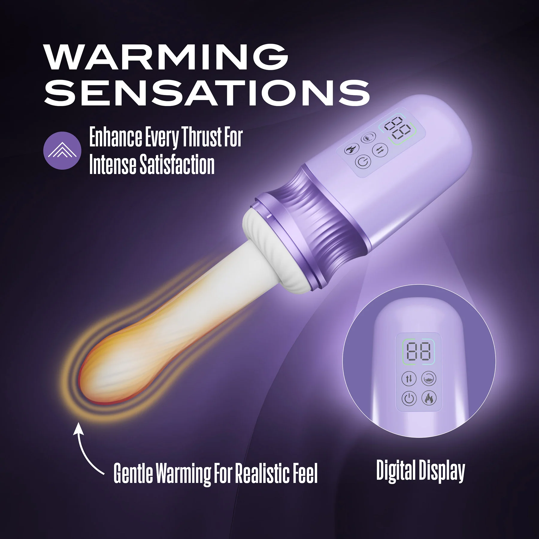 Temptasia Violet Vixen Warming & Thrusting Silicone Vibrating Dildo With Suction Cup Mount - Image 8
