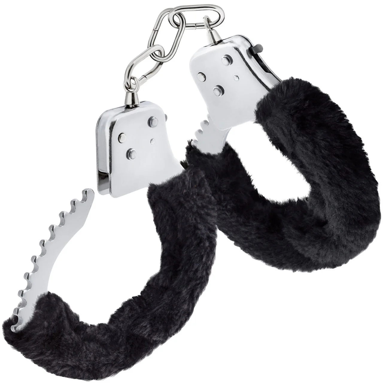 Temptasia Cuffs By Blush Novelties - Black Furry Handcuffs - Image 4