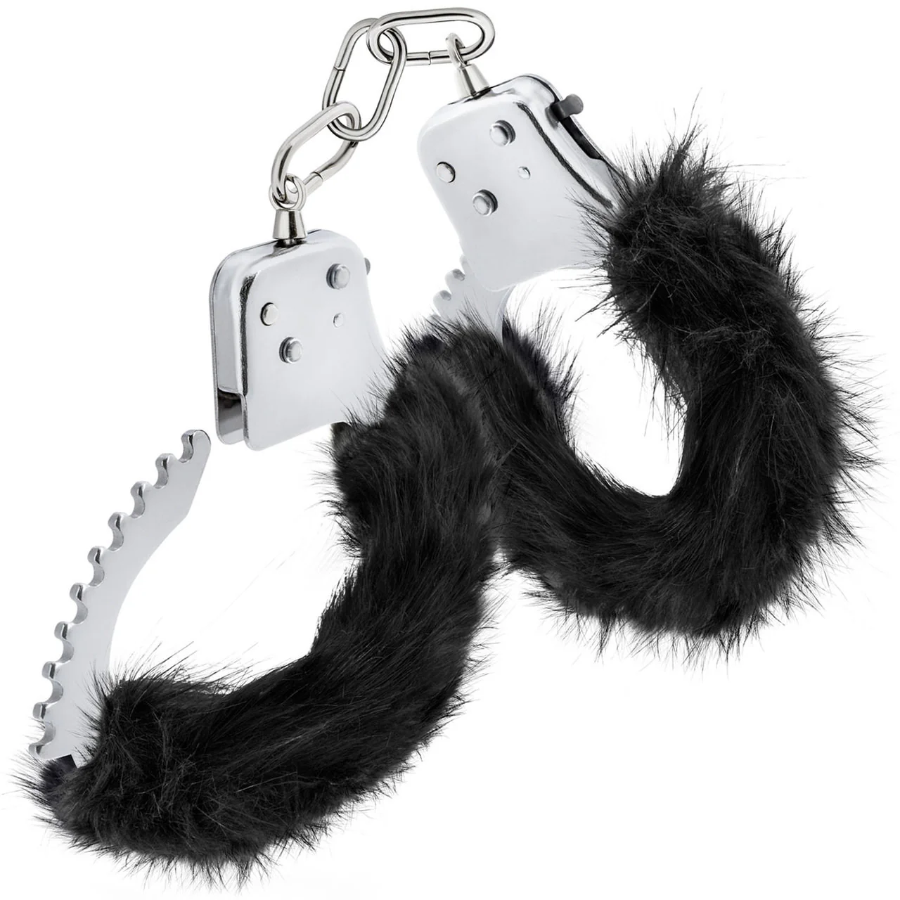 Temptasia Cuffs By Blush Novelties - Black Plush Furry Handcuffs - Image 3