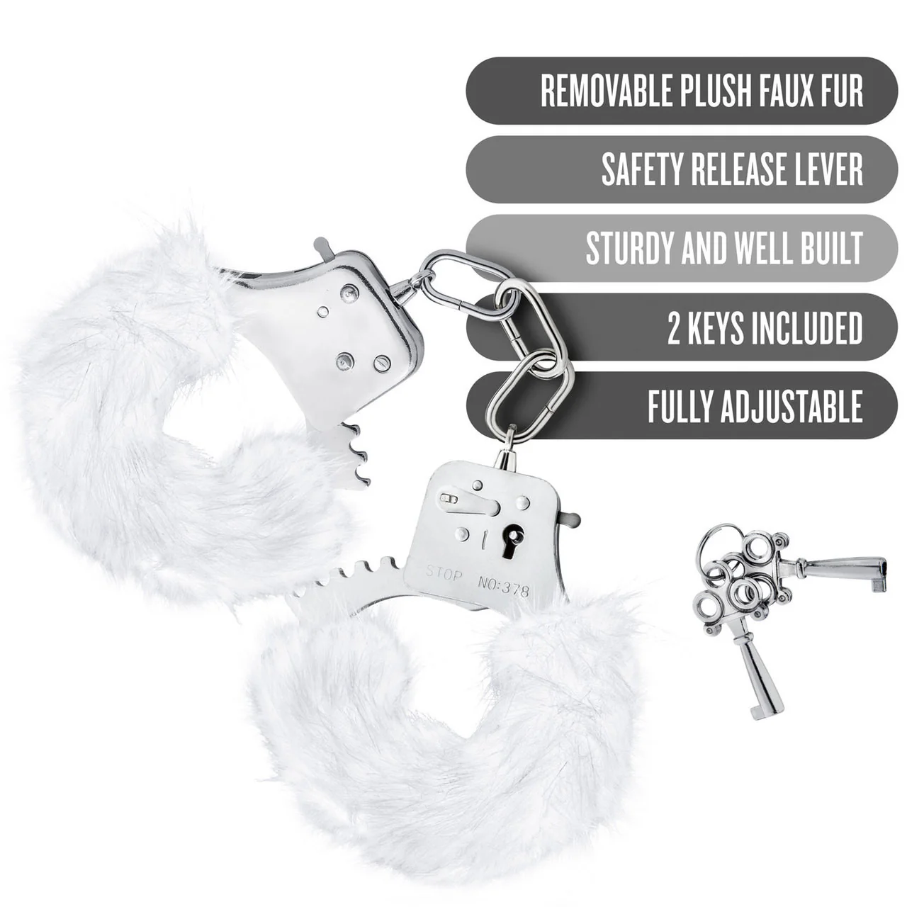 Temptasia Cuffs By Blush Novelties - White Plush Furry Handcuffs - Image 5