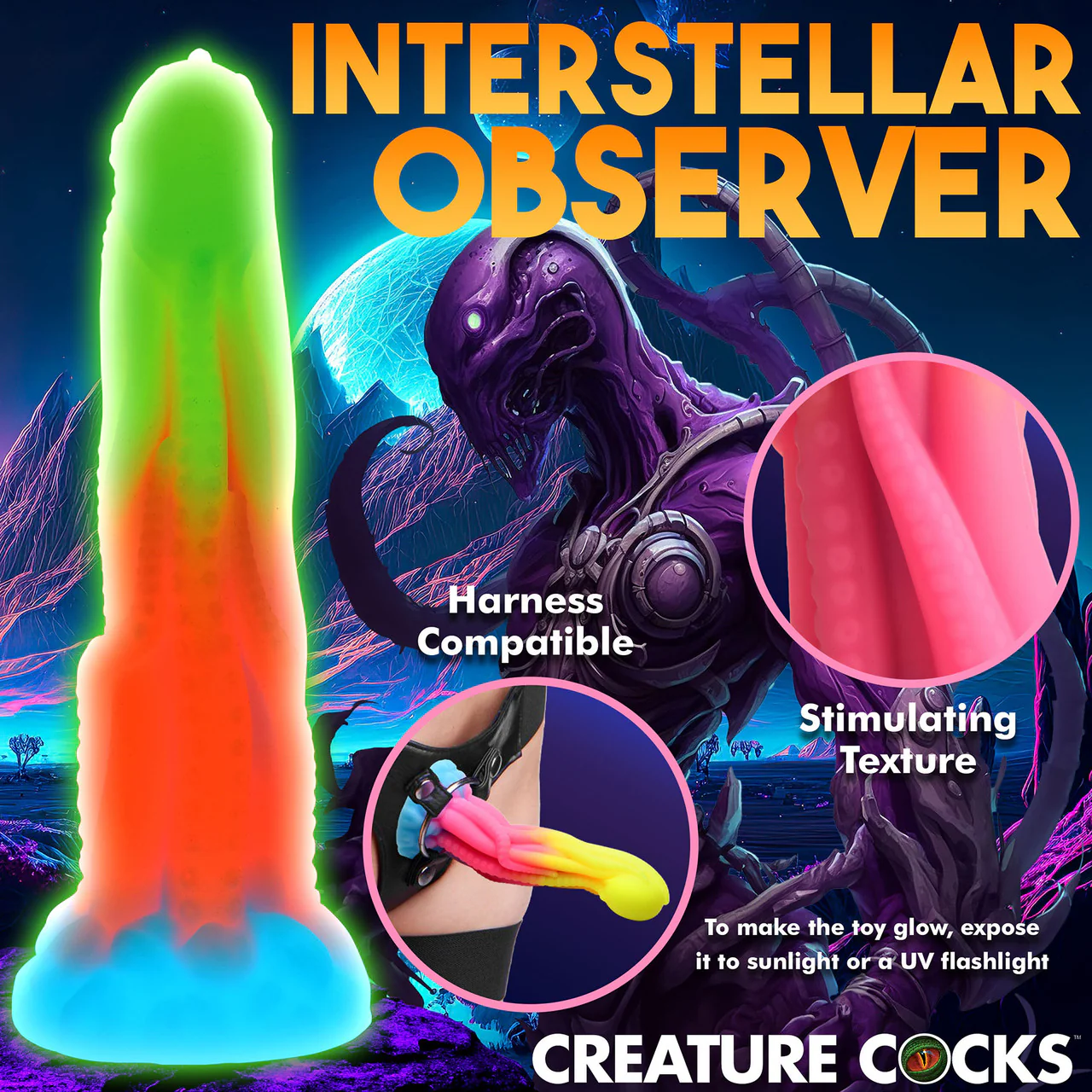 Tenta-Glow 8.5" Silicone Glow In The Dark Suction Cup Dildo By Creature Cocks - Image 12