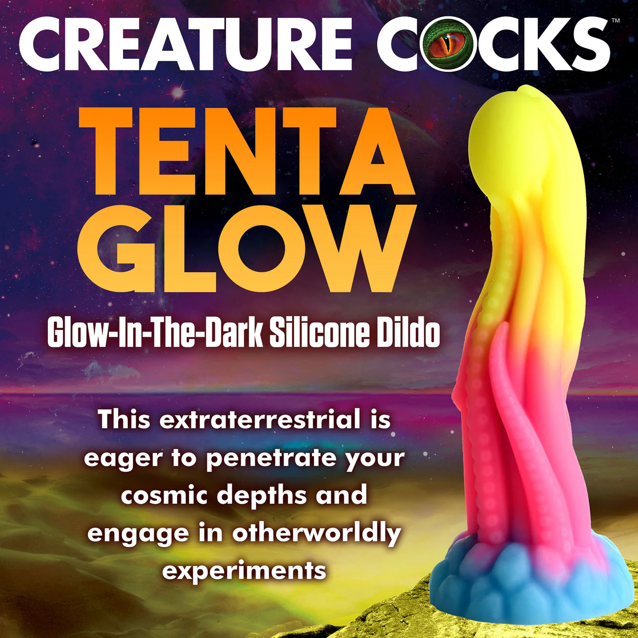 Tenta-Glow 8.5" Silicone Glow In The Dark Suction Cup Dildo By Creature Cocks - Image 13
