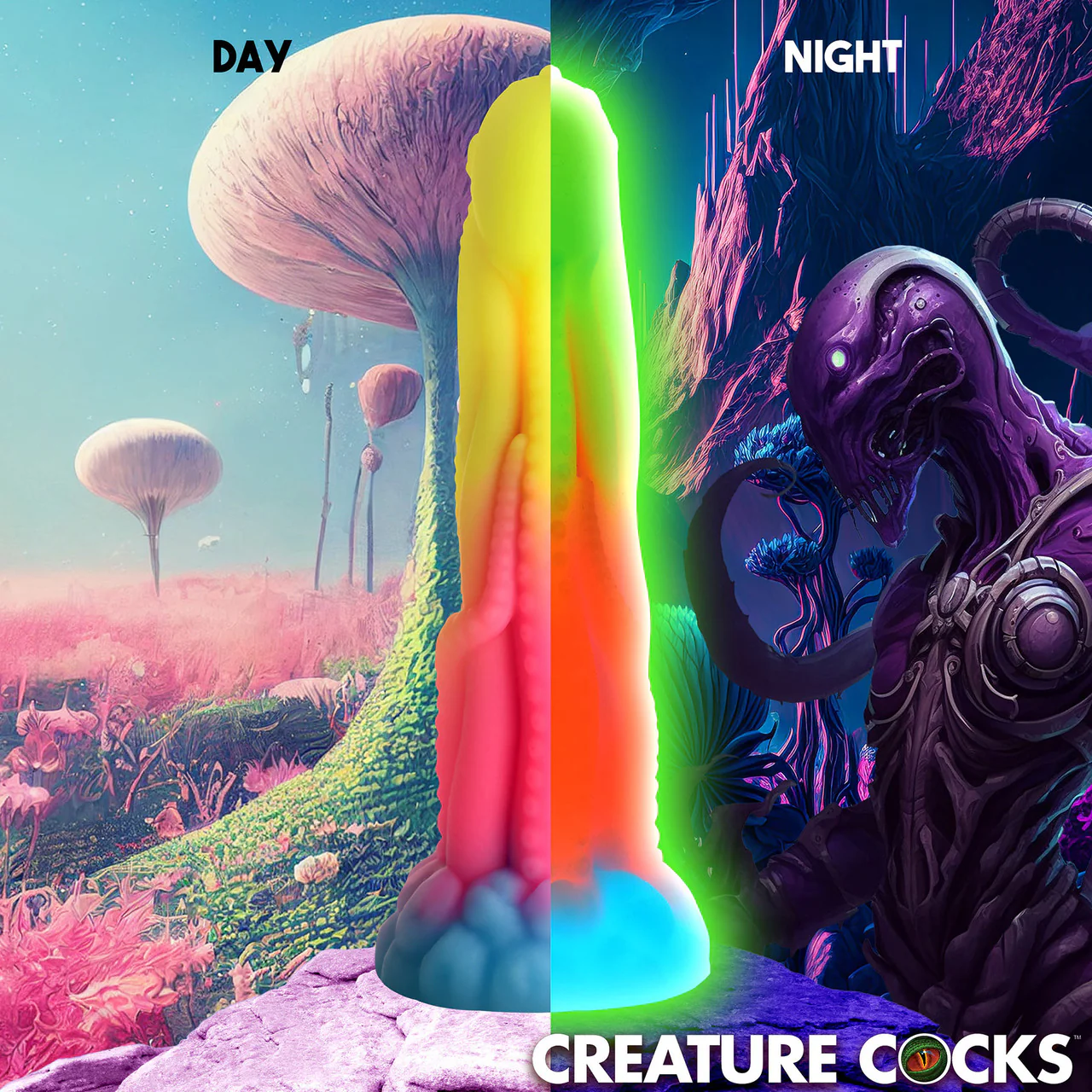Tenta-Glow 8.5" Silicone Glow In The Dark Suction Cup Dildo By Creature Cocks - Image 14