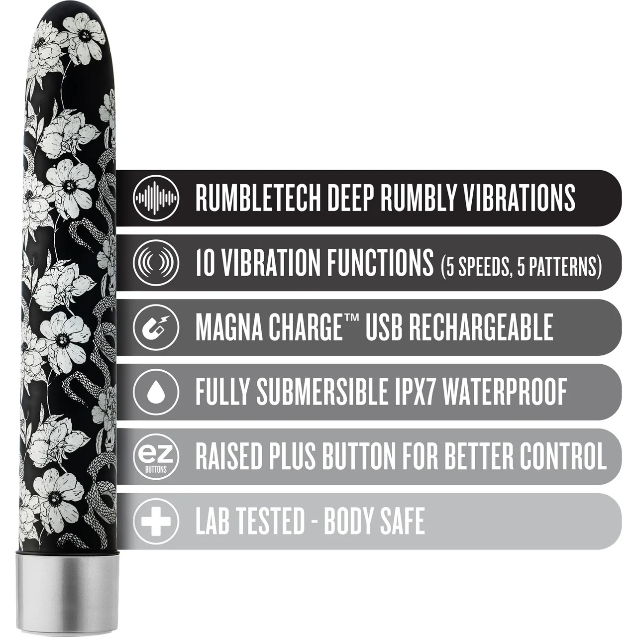 The Collection Eden Limited Edition Rechargeable Waterproof Slimline Vibrator By Blush - Black & White - Image 6