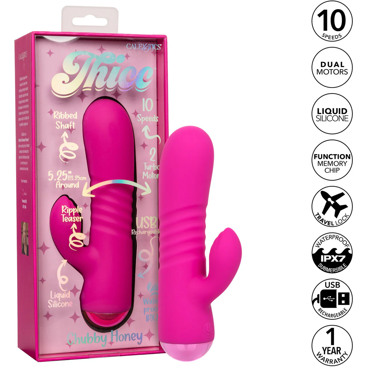 Thicc™ Chubby Honey Rechargeable Waterproof Silicone Dual Stimulation Vibrator By CalExotics - Pink - Image 10