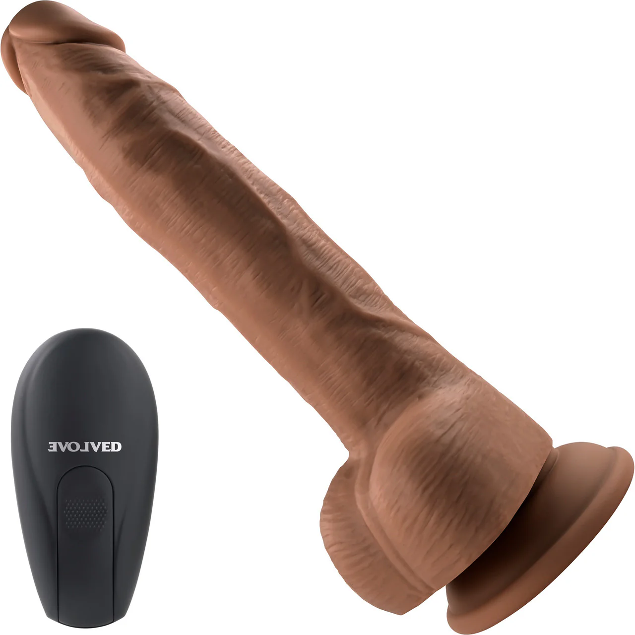 Thrust In Me Silicone Thrusting Vibrating Realistic Dong With Remote By Evolved Novelties - Caramel - Image 4