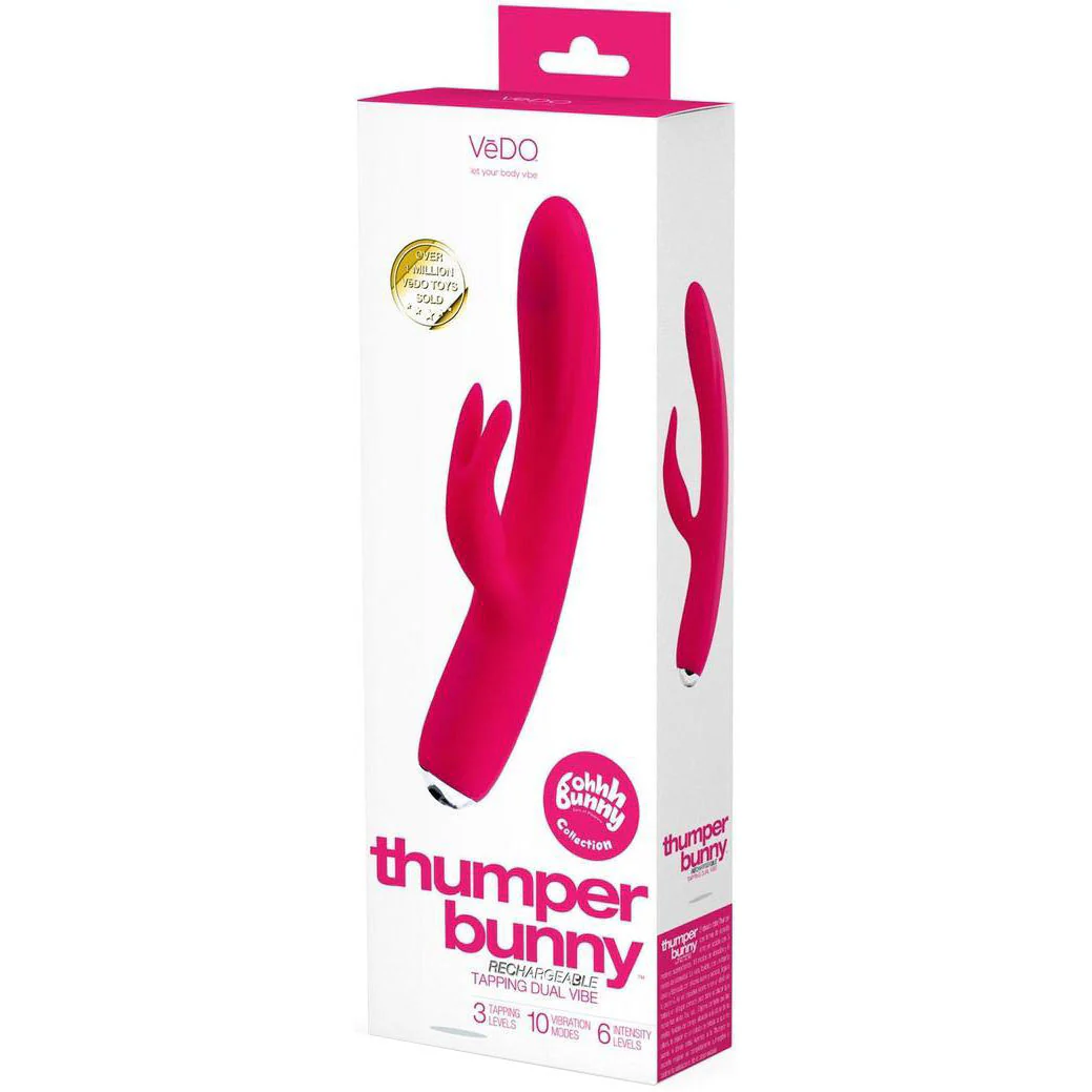 Thumper Bunny Rechargeable Silicone Tapping Dual Vibe Rabbit Vibrator By VeDO - Pink - Image 3