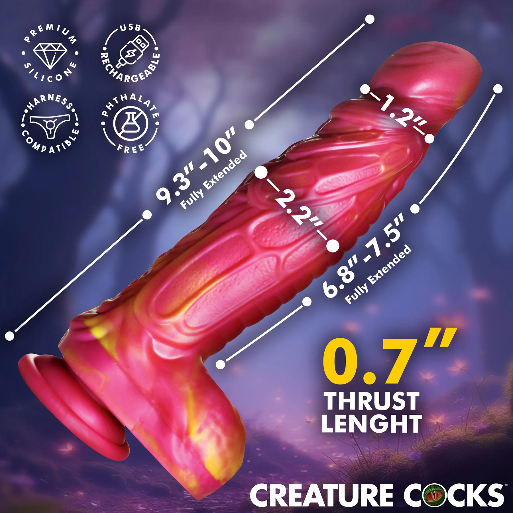 Vespid Thrusting & Vibrating Silicone Dildo With Remote By Creature Cocks - Image 7