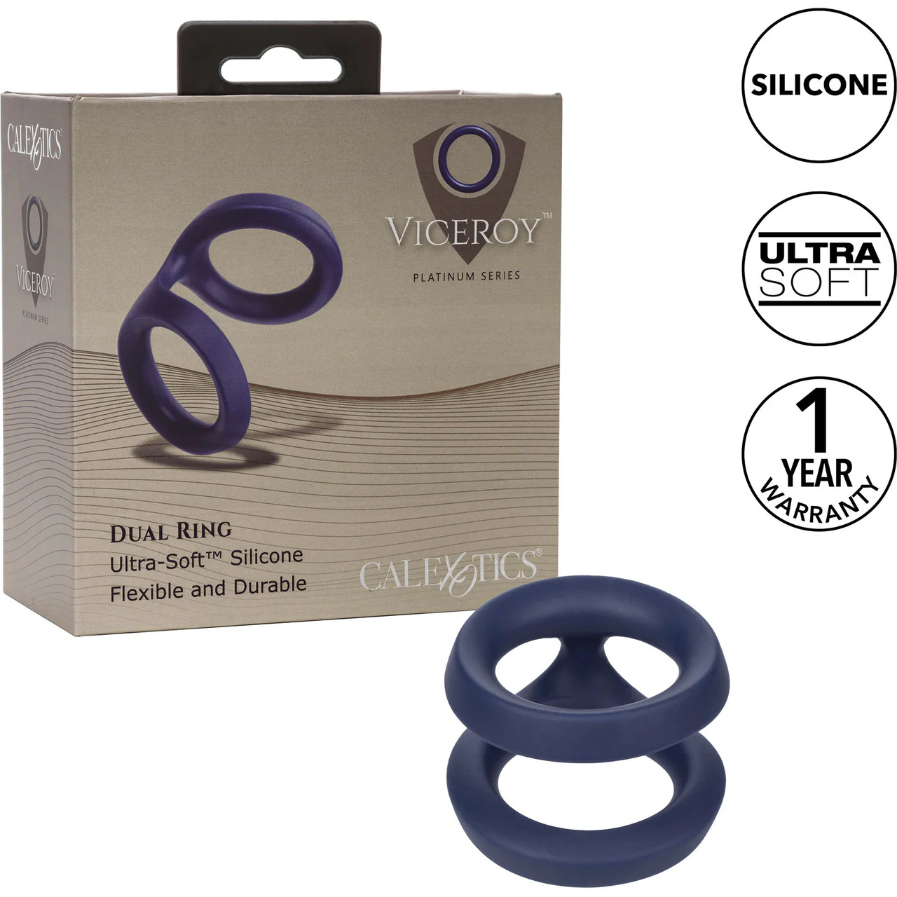 Viceroy Dual Ring Ultra-Soft Silicone Cock Ring By CalExotics - Blue - Image 11