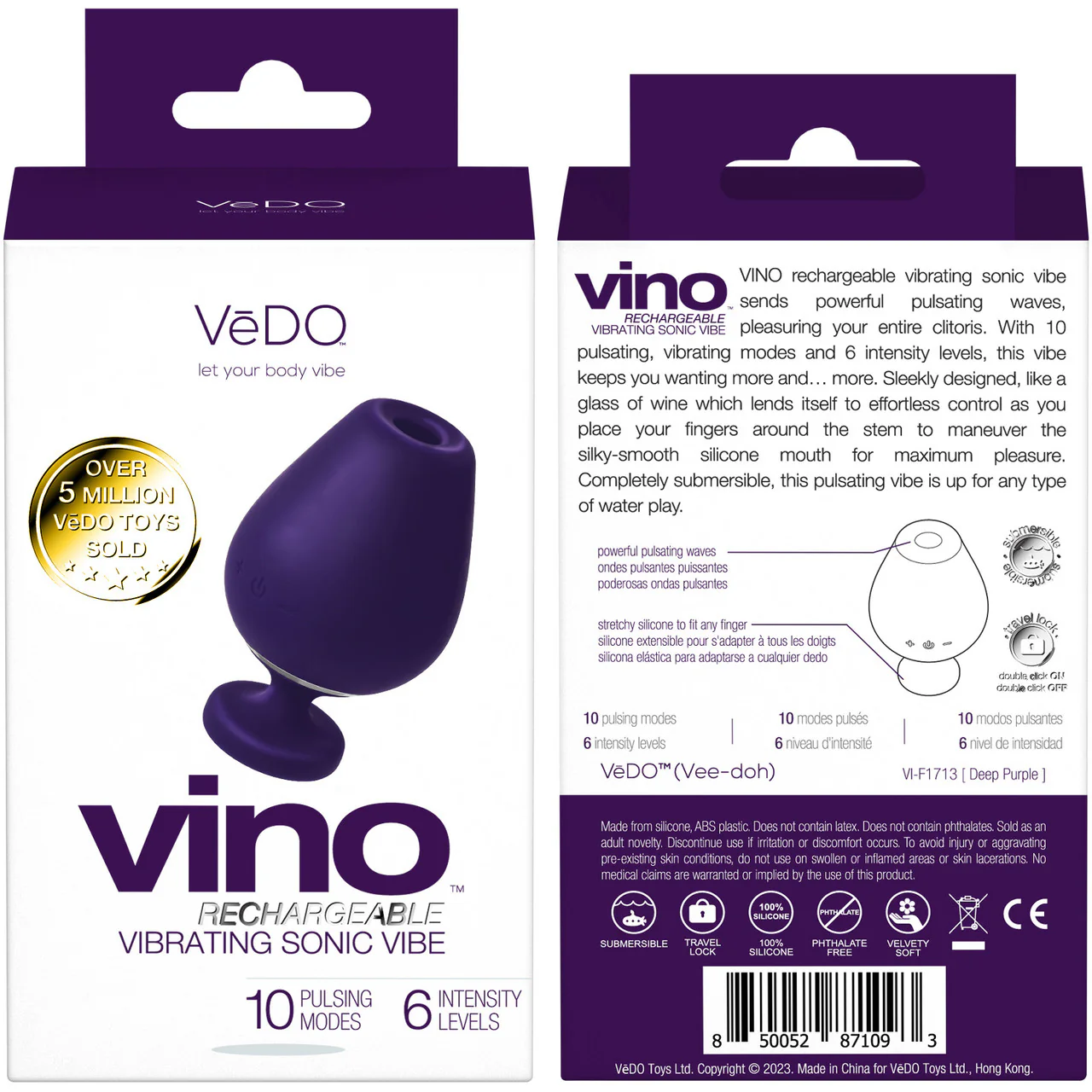 VINO Rechargeable Silicone Vibrating Sonic Clitoral Pulsator By VeDO - Deep Purple - Image 4