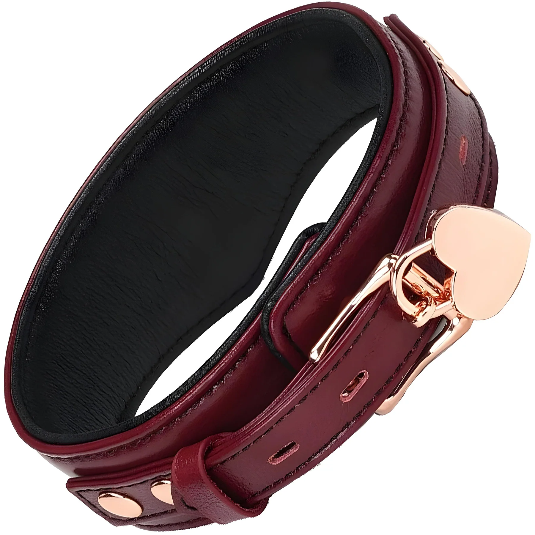 Wine Red Leather Collar With Rose Gold Chain Leash & Lock By Liebe Seele - Image 3