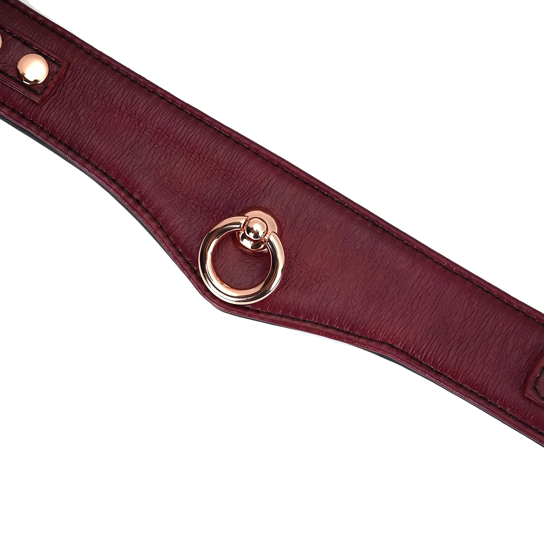 Wine Red Leather Collar With Rose Gold Chain Leash & Lock By Liebe Seele - Image 4