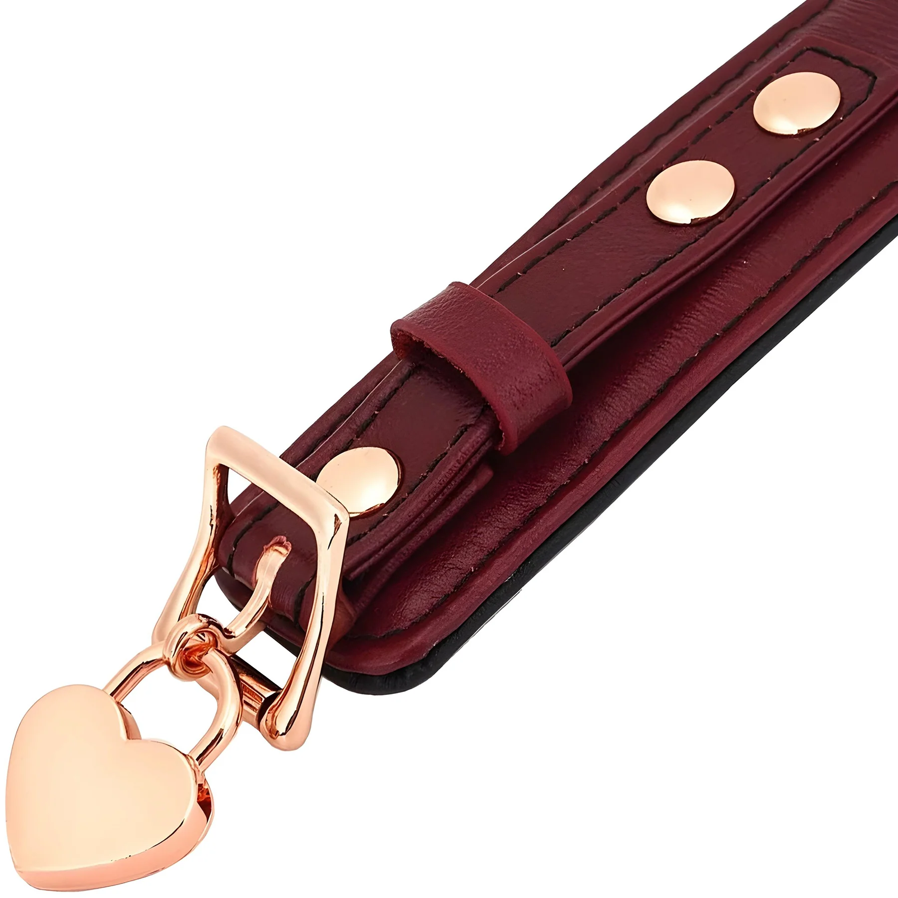Wine Red Leather Collar With Rose Gold Chain Leash & Lock By Liebe Seele - Image 5